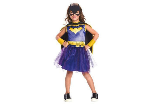 Batgirl Purple Tutu Costume for Kids inspired by DC Comics, perfect for dress-up play.