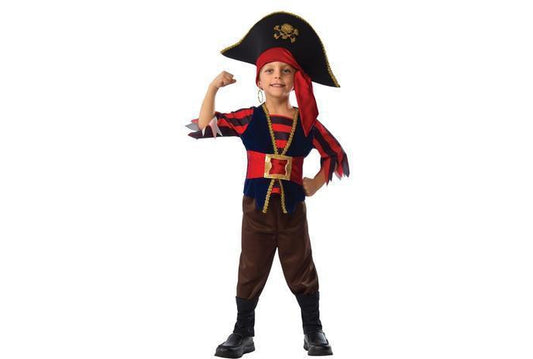 Childs shipmate pirate costume with hat and accessories for imaginative play and dress-up.