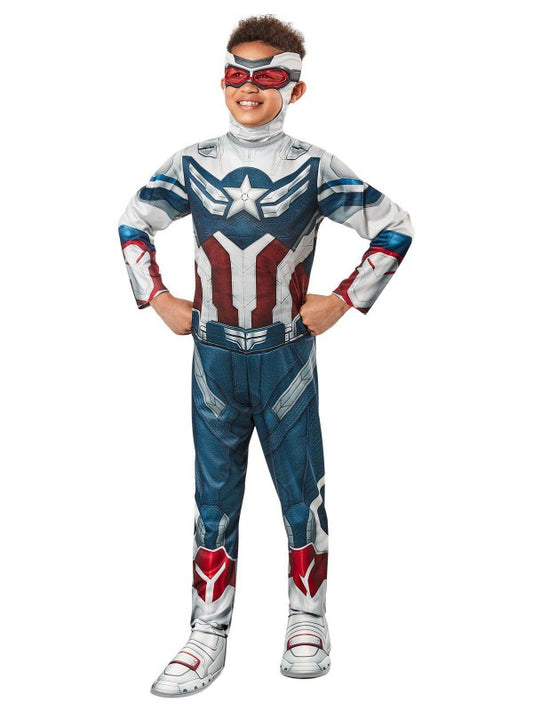 Captain America Falcon kids costume with wings, ideal for imaginative play at home.