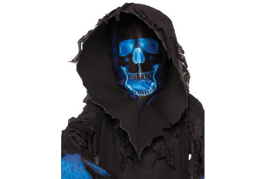 Kids Skull Phantom Costume with Gloves and Mask for spooky dress-up at home.