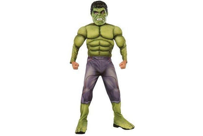 Childs Hulk Deluxe costume with muscle padding for fun play at home.