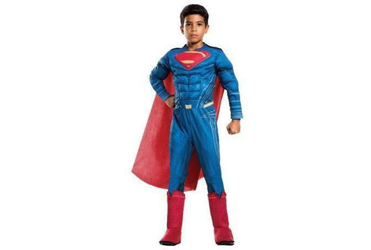 Superman Deluxe kids Justice League costume, ideal for imaginative play and superhero-themed events.