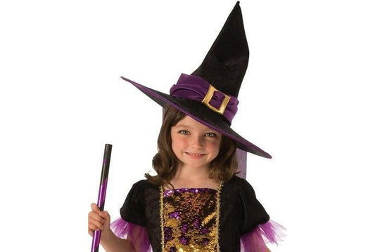 Kids color-changing witch costume for Halloween playtime, featuring enchanting design for magical fun.