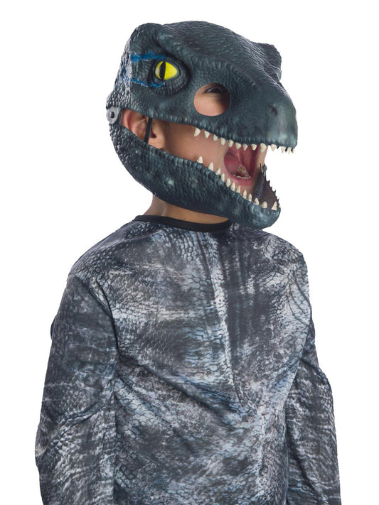 Jurassic World Velociraptor Blue Mask with Moving Jaw for imaginative play at home.