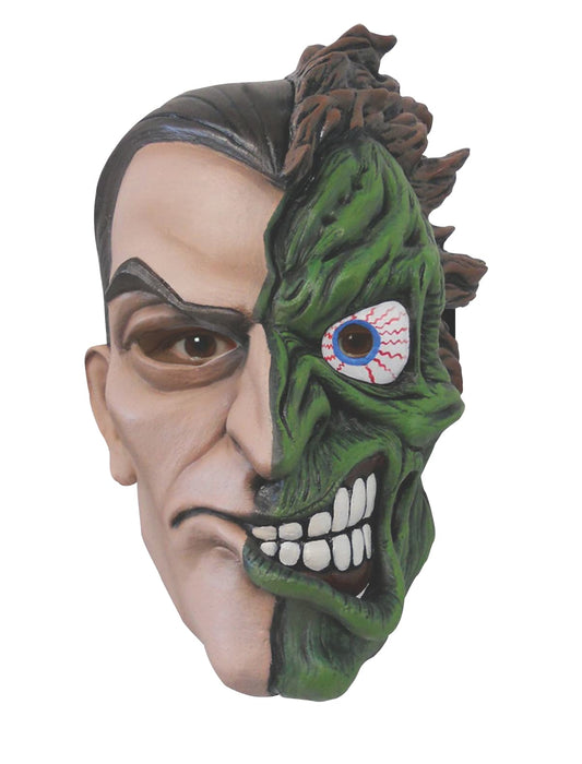 DC Comics Two-Face latex mask for kids, perfect for dress-up and imaginative play.
