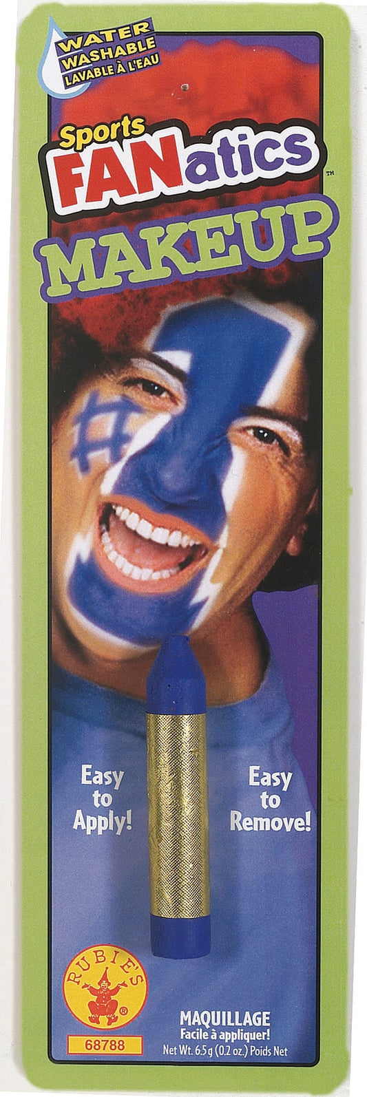Blue face paint stick for kids sports and Halloween costumes, easy application and removal.
