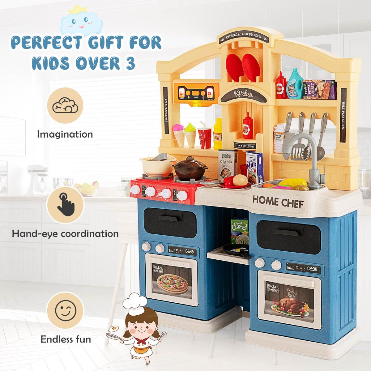 69 Piece Kids Culinary Adventure Kitchen Playset Blue - Kids Mega Mart