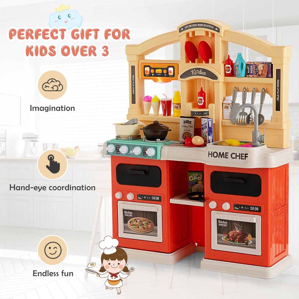 69 Piece Kids Culinary Adventure Kitchen Playset Orange - Kids Mega Mart