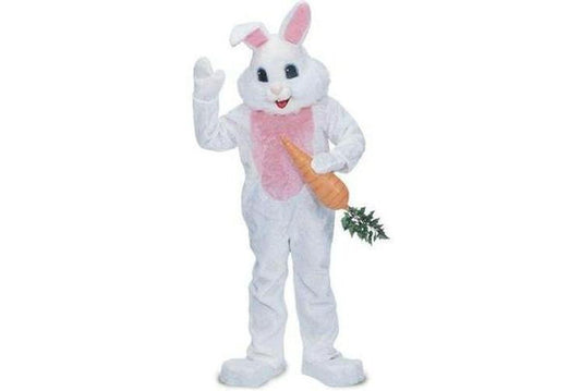 White Rabbit mascot costume with full body jumpsuit for childrens play and events.