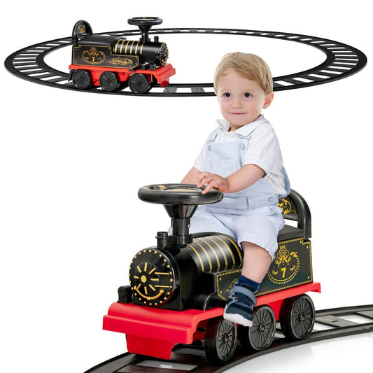 Thrilling Adventures: 6V Electric Kids Ride On Train Toy with Black Track