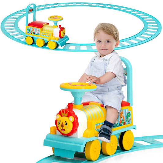 Kids Electric Train Fun: 6V Ride On Toy with Blue Track