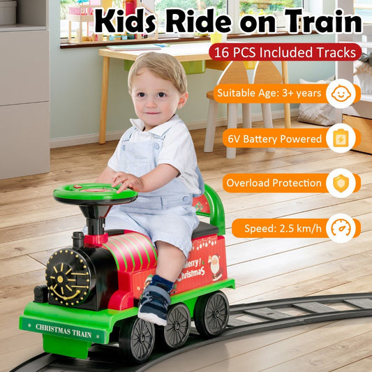 Vibrant Playtime: 6V Electric Ride On Train Toy for Kids with Green-Red Track