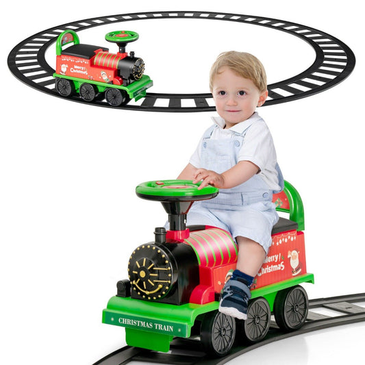 colourful Adventure: 6V Electric Kids Ride On Train Toy with Green-Red Track