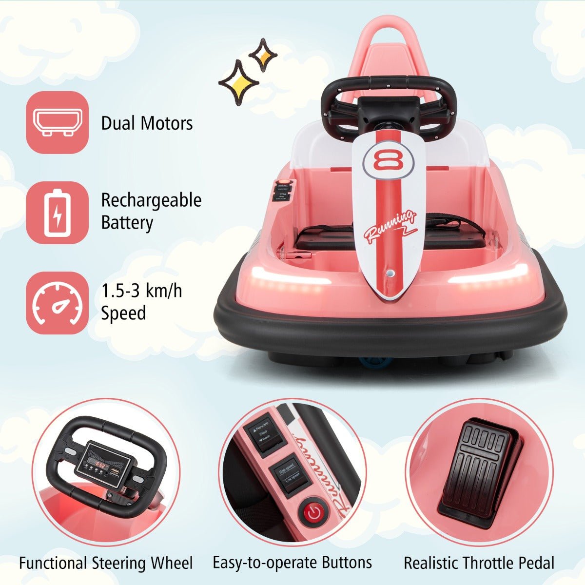 360° Spinning Pink Bumper Car for Playful Rides