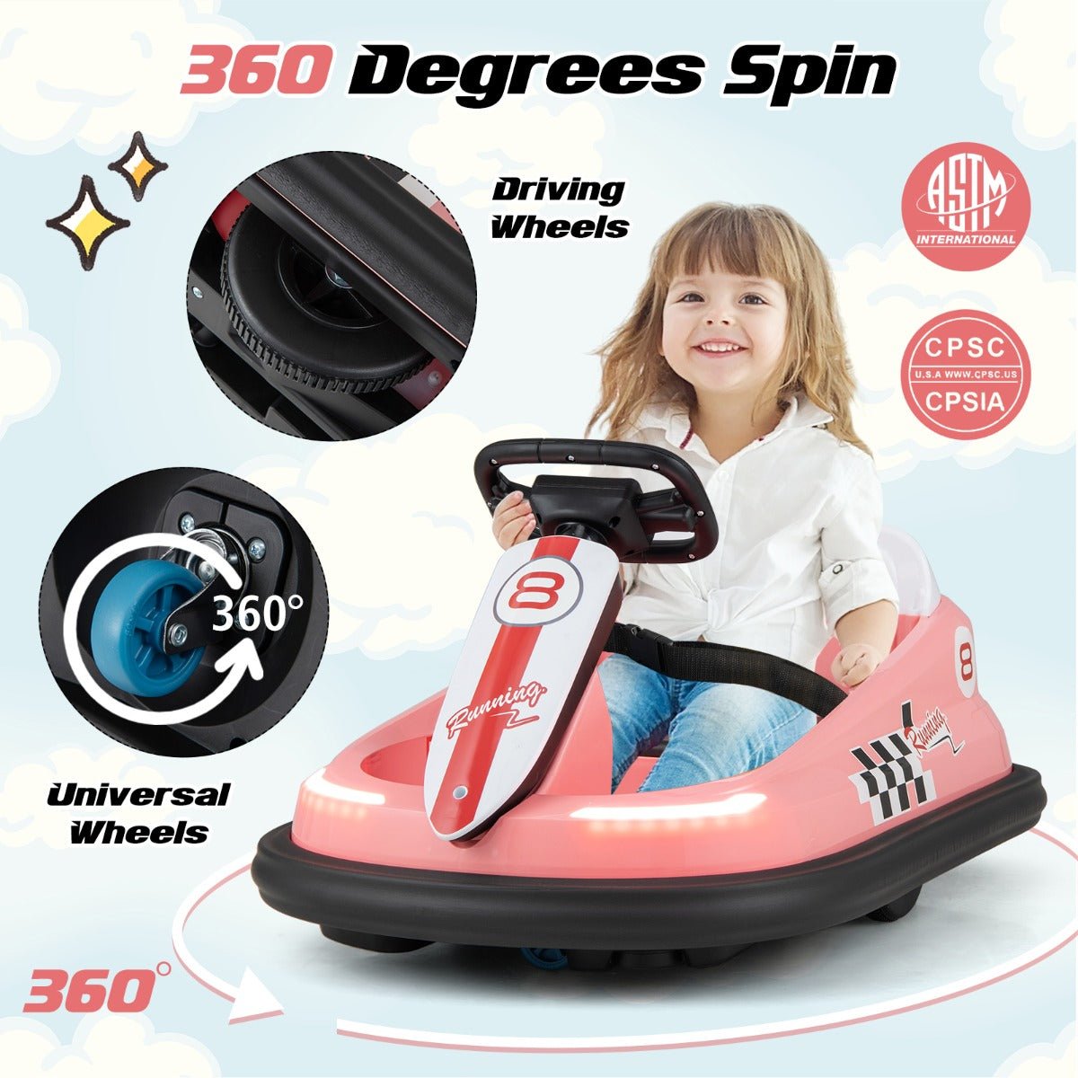 360° Spin in Style: Kids' Pink Bumper Car