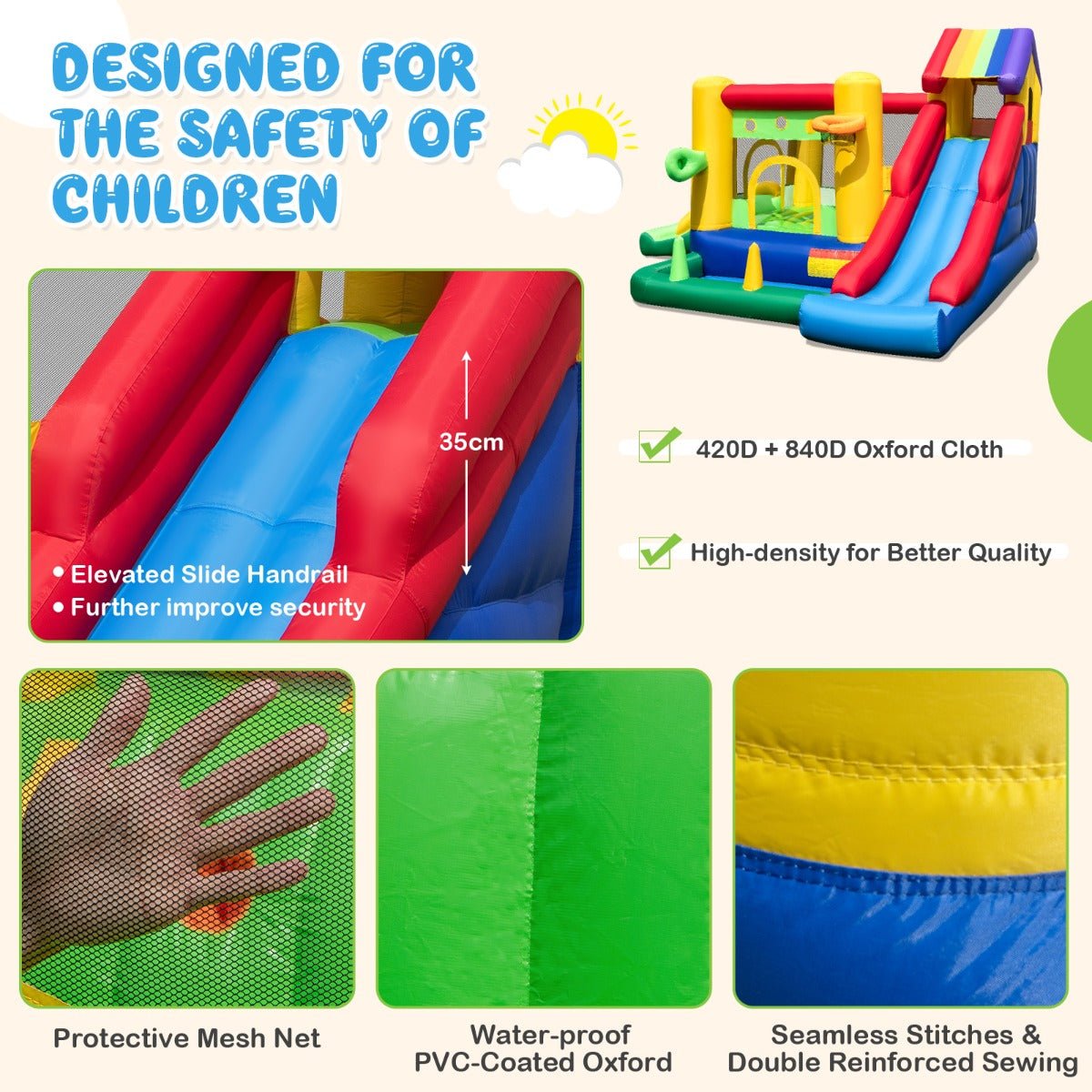 Bounce and Slide with the 7-In-1 Rainbow Castle Inflatable - Order Today!