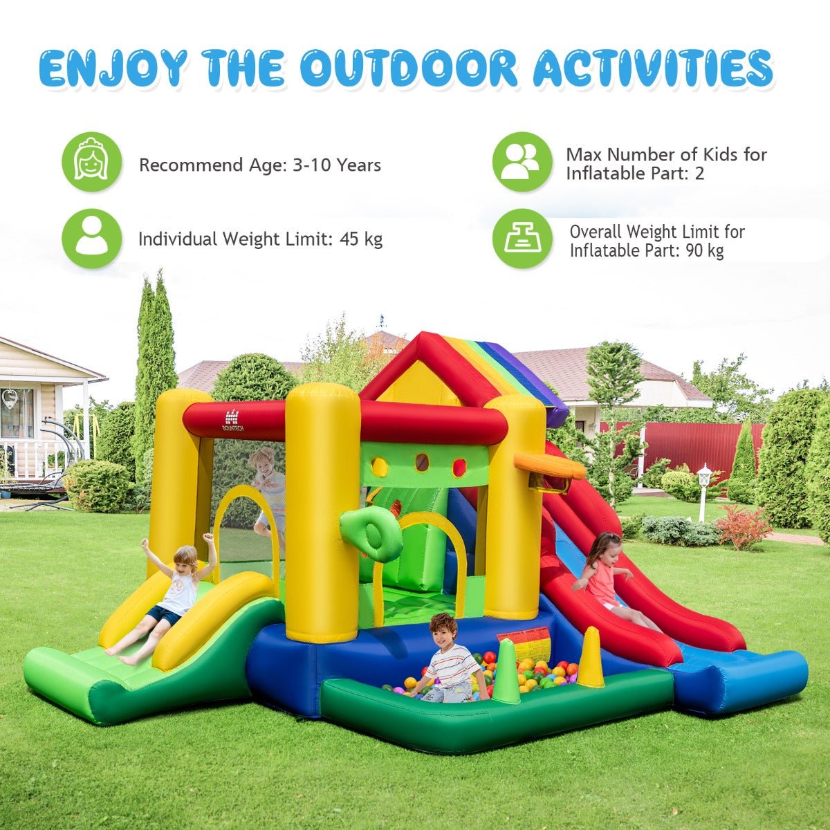 Quality 7-In-1 Rainbow Castle Inflatable at Kids Mega Mart - Shop Now!