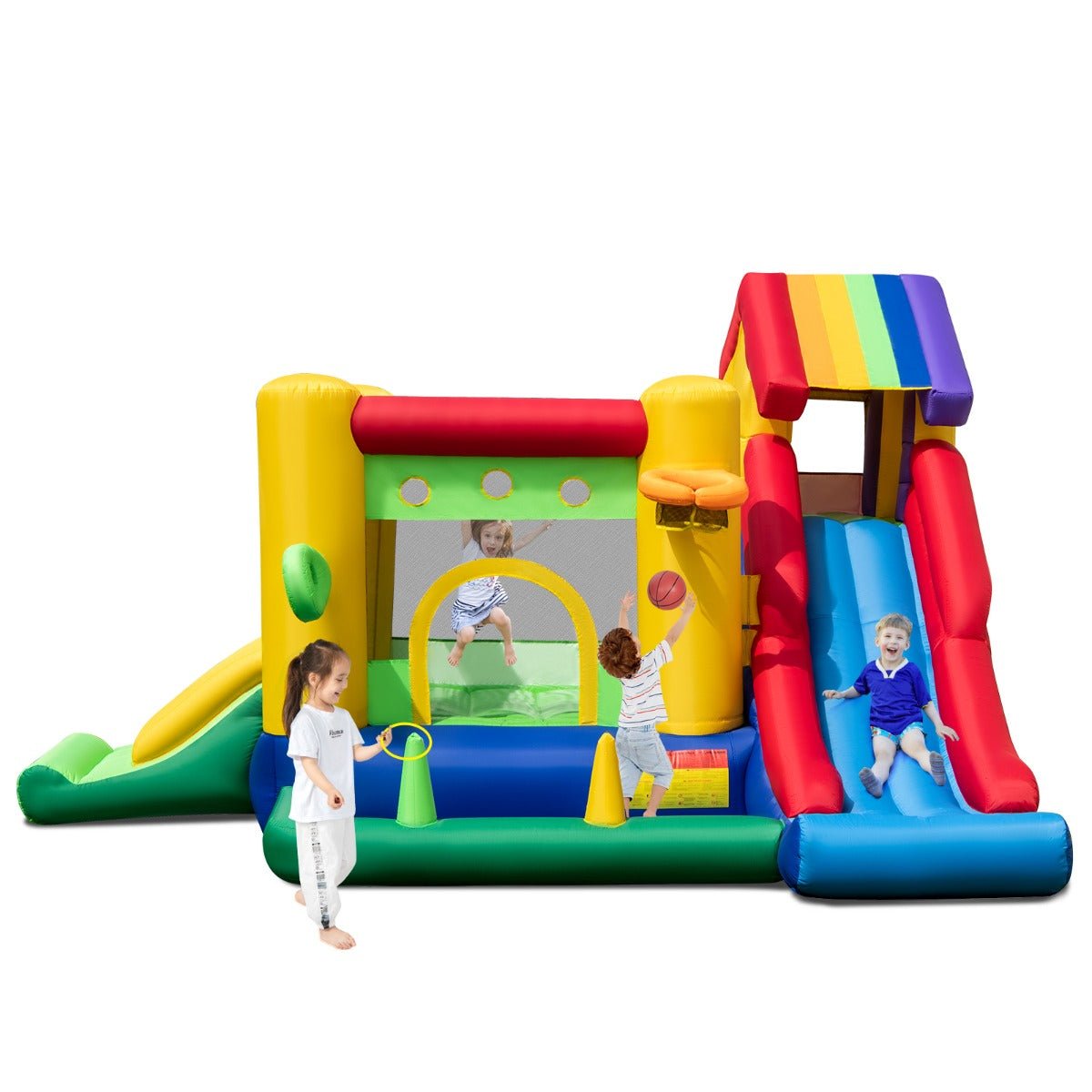 Experience Joy: 7-In-1 Inflatable Rainbow Castle with Slide