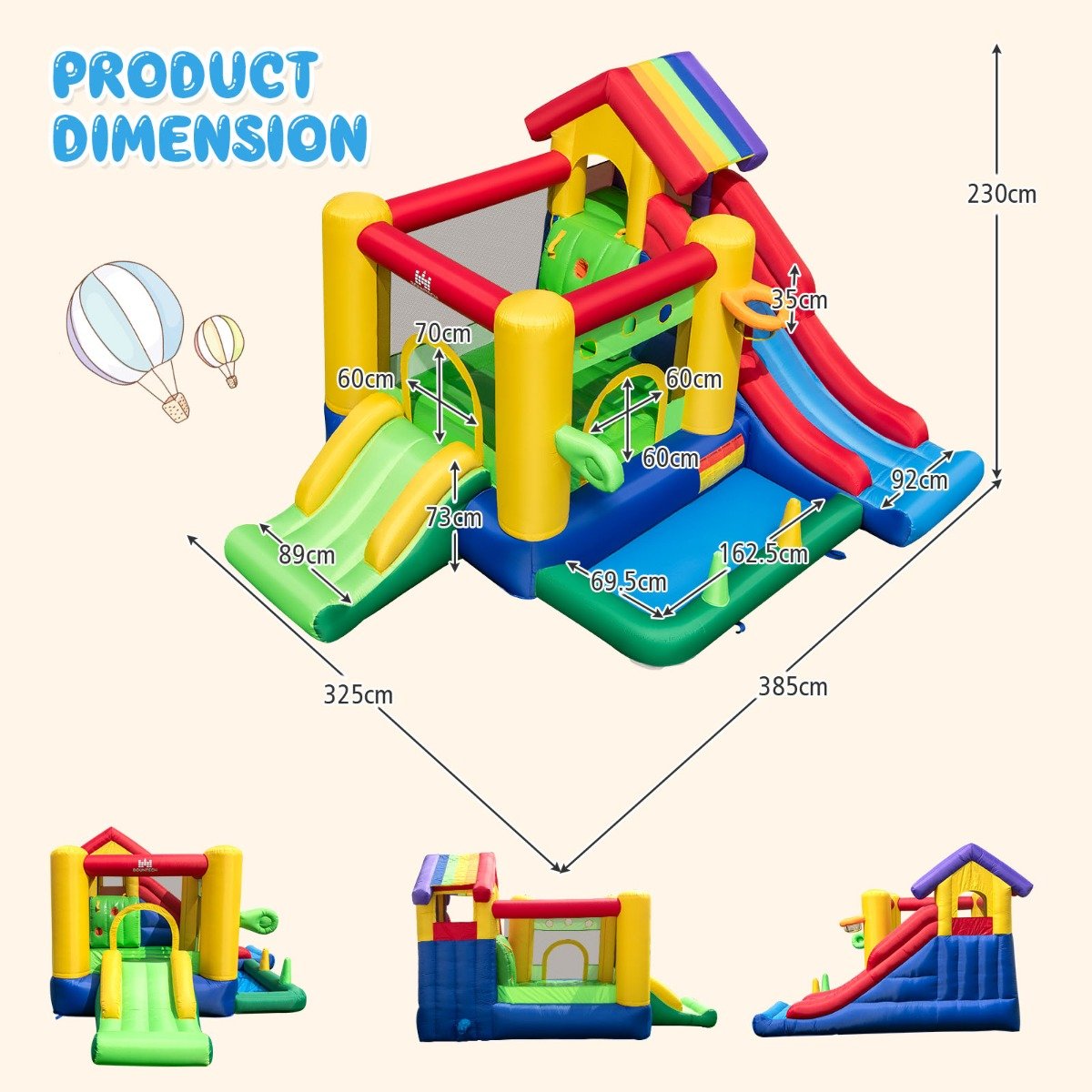 Outdoor Thrills: 7-In-1 Inflatable Rainbow Castle with Slide