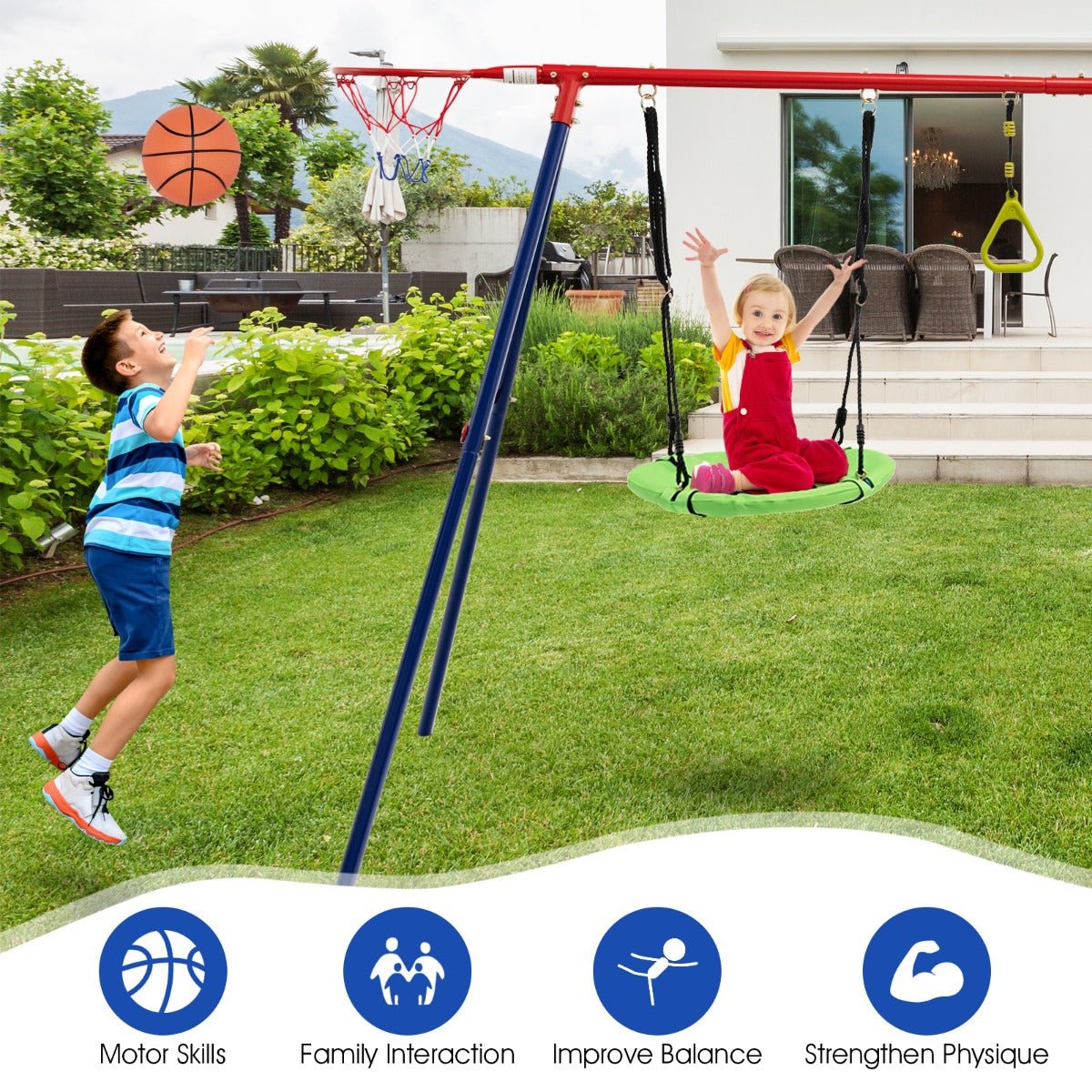 7-in-1 Swing Set with Ground Stakes: Unleash the Joy of Play