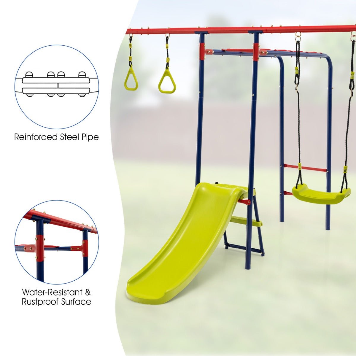 Outdoor 7-in-1 Swing Set: Ground Stakes for Thrilling Playtime