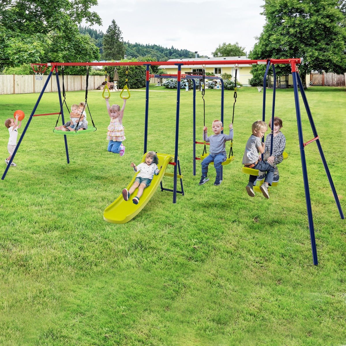 7-in-1 Swing Set: Ground Stakes for Safe and Dynamic Play
