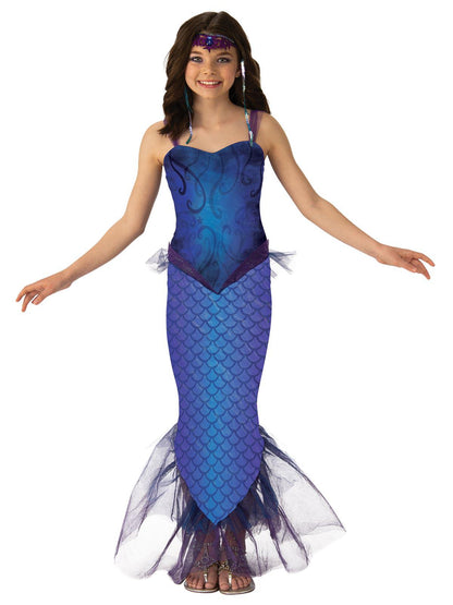 Kids magical mermaid costume with glittery fin, perfect for imaginative play at home.
