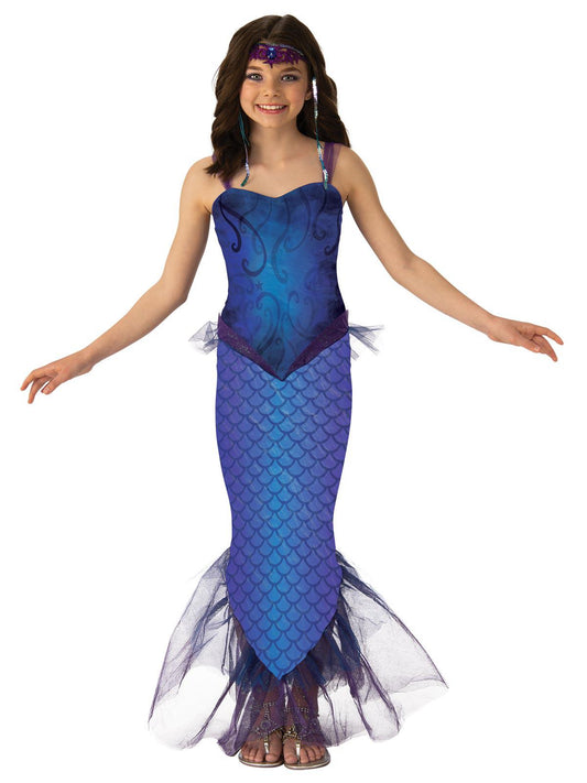 Kids magical mermaid costume with glittery fin, perfect for imaginative play at home.