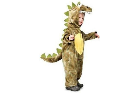 Kids plush T-Rex dinosaur costume for roaring fun at home playtime.