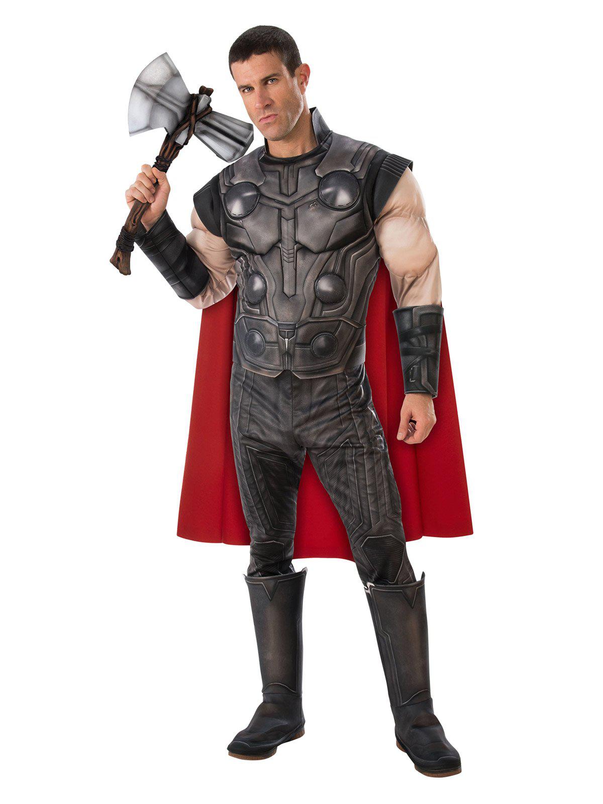 Thor Deluxe Adult Costume with Cape and Muscles - Ideal for superhero-themed childrens parties.