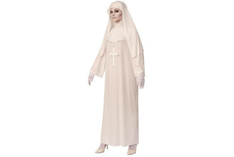 Childs white nun costume for official church dress-up play, perfect for imaginative playtime.