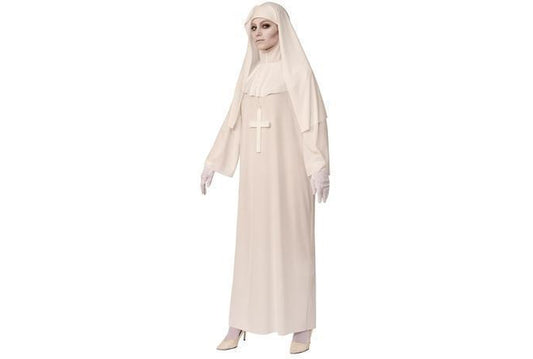 Childs white nun costume for official church dress-up play, perfect for imaginative playtime.