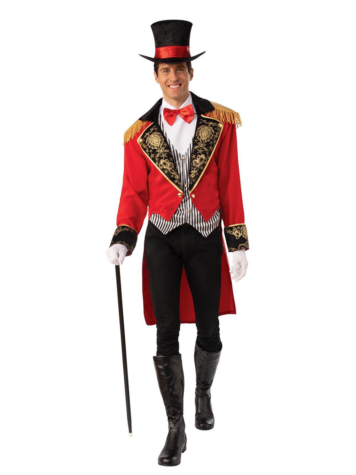 Colorful Circus Ringmaster Adult Costume and Top Hat for imaginative play at home.