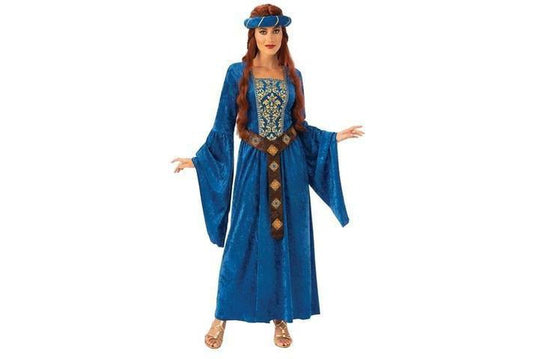 Blue velour dress and headpiece princess costume for adult ladies | perfect for medieval-themed events.