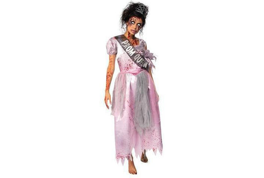 Zombie Prom Queen costume with bloody dress for eerie Halloween dress-up.