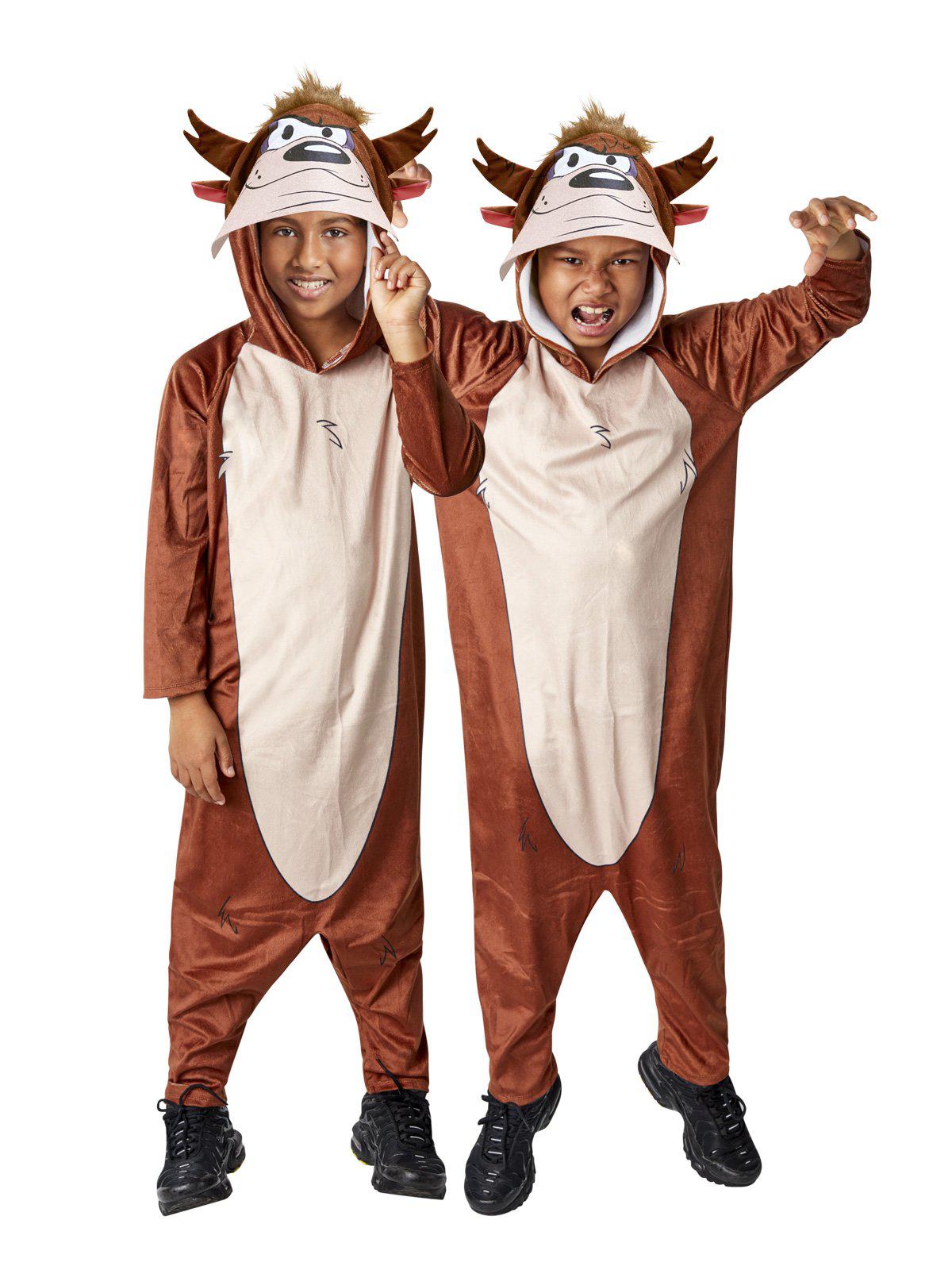Looney Tunes Taz kids jumpsuit costume with hood for playful home dress-up fun.