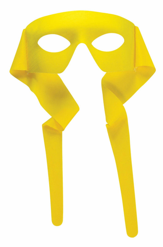 Yellow superhero eye mask with ties, perfect for kids imaginative play at home.