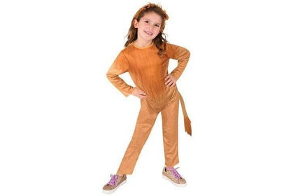 Kids lion costume with tail and ear headband for imaginative play at home.