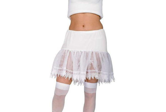 White lace-trimmed adult petticoat by Secret Wishes for kids dress-up play at home.