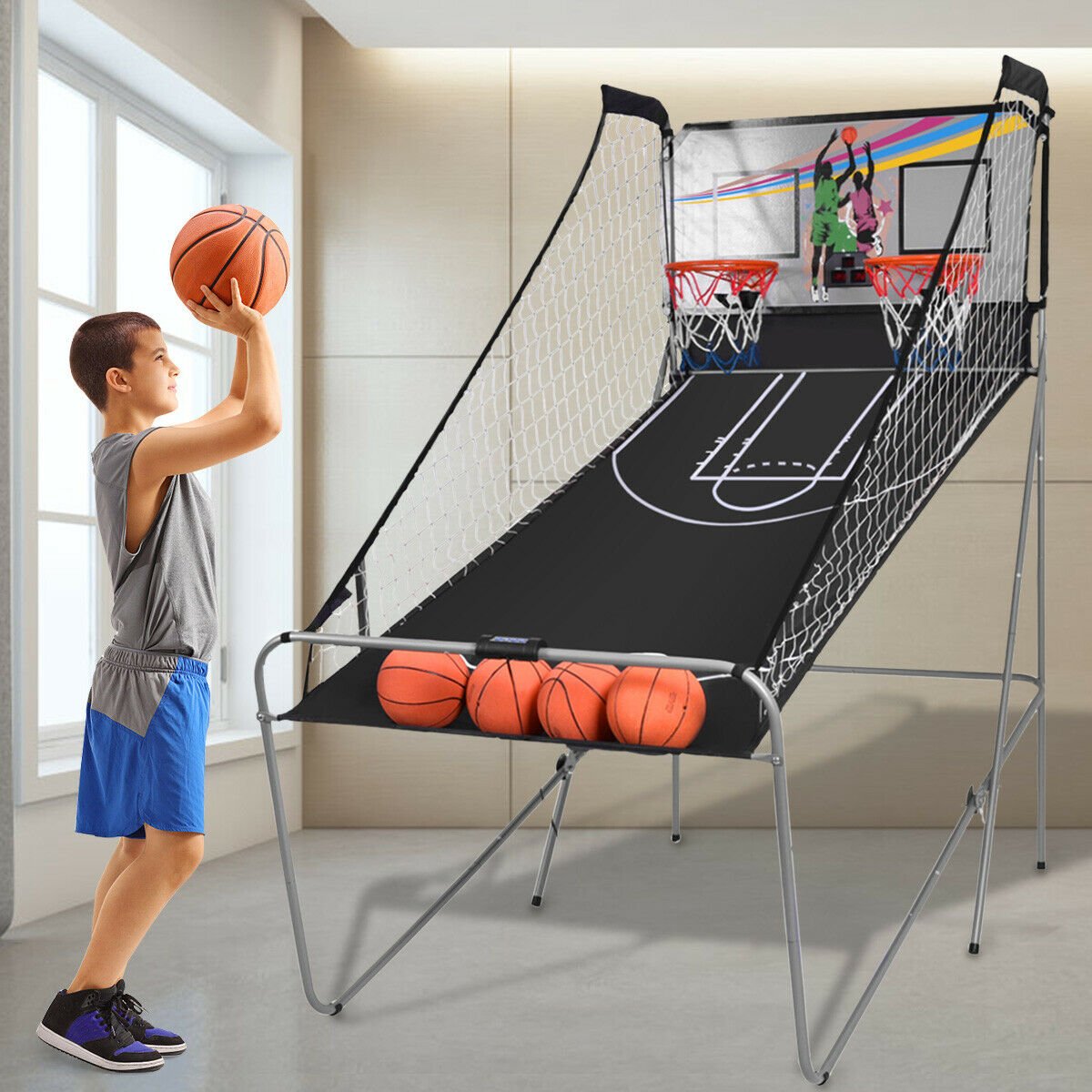 8-in-1 Electronic Basketball Hoop Arcade: Indoor Gaming Entertainment