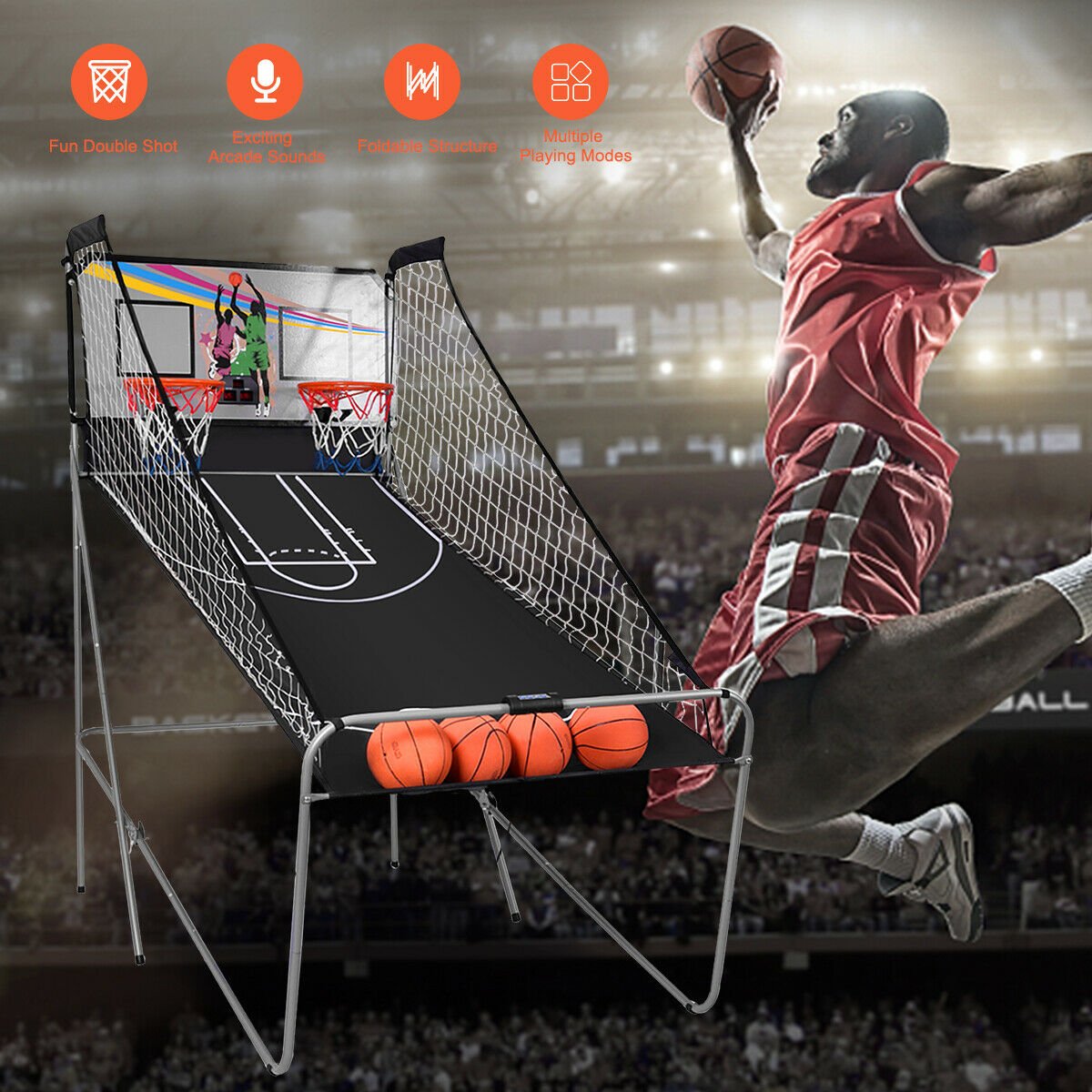 8-in-1 Electronic Basketball Hoop: Indoor Arcade Game Excitement