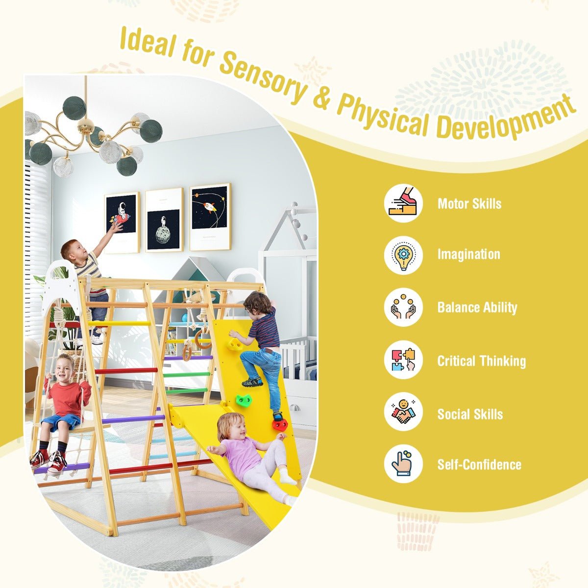 Wooden Climbing Playset with Gymnastic Rings