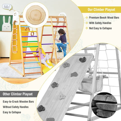 8-in-1 Wooden Indoor Jungle Gym Playset for Toddlers and Kids - Multi-functional play structure