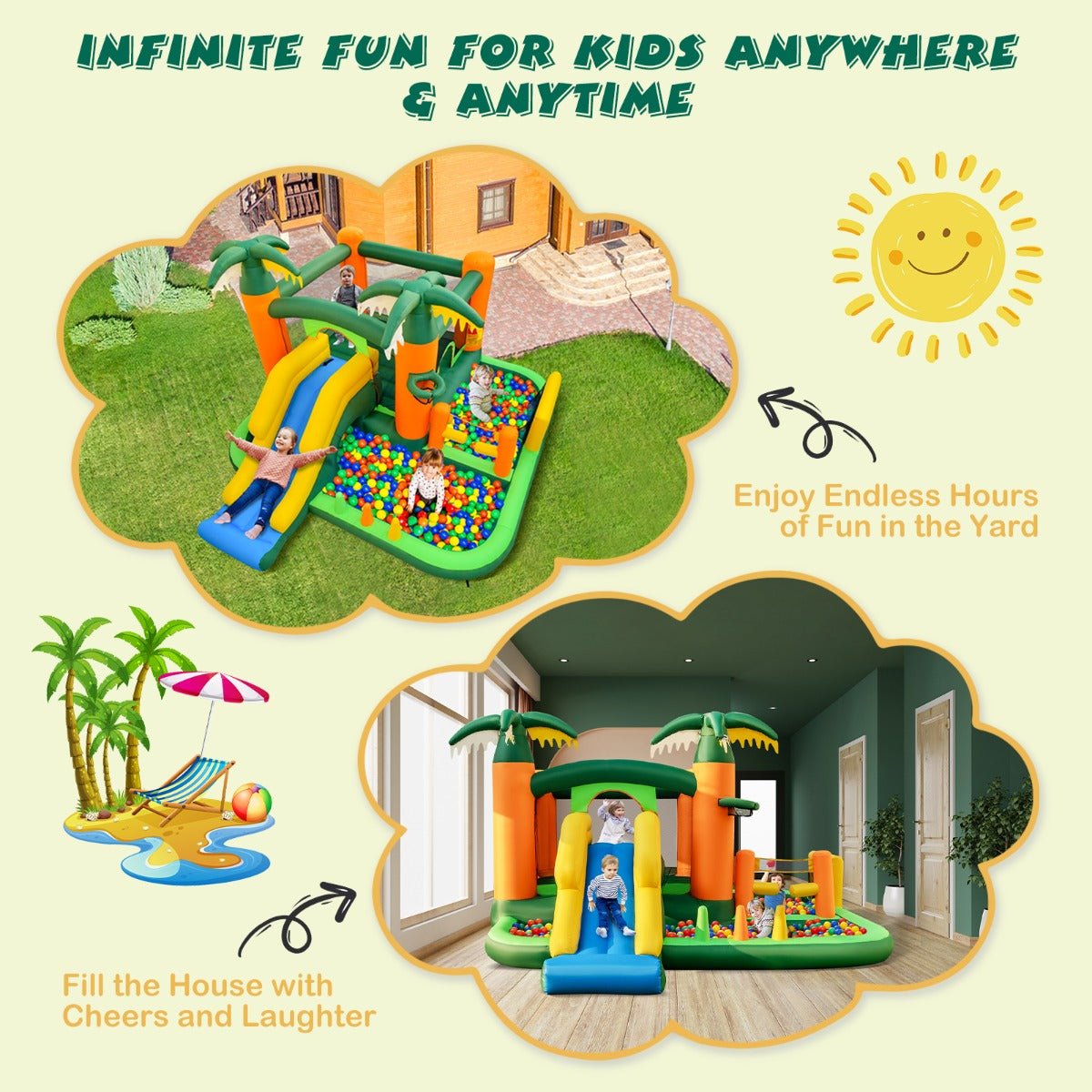 8-in-1 Inflatable Bounce House - Basketball, Ocean Balls, and More!