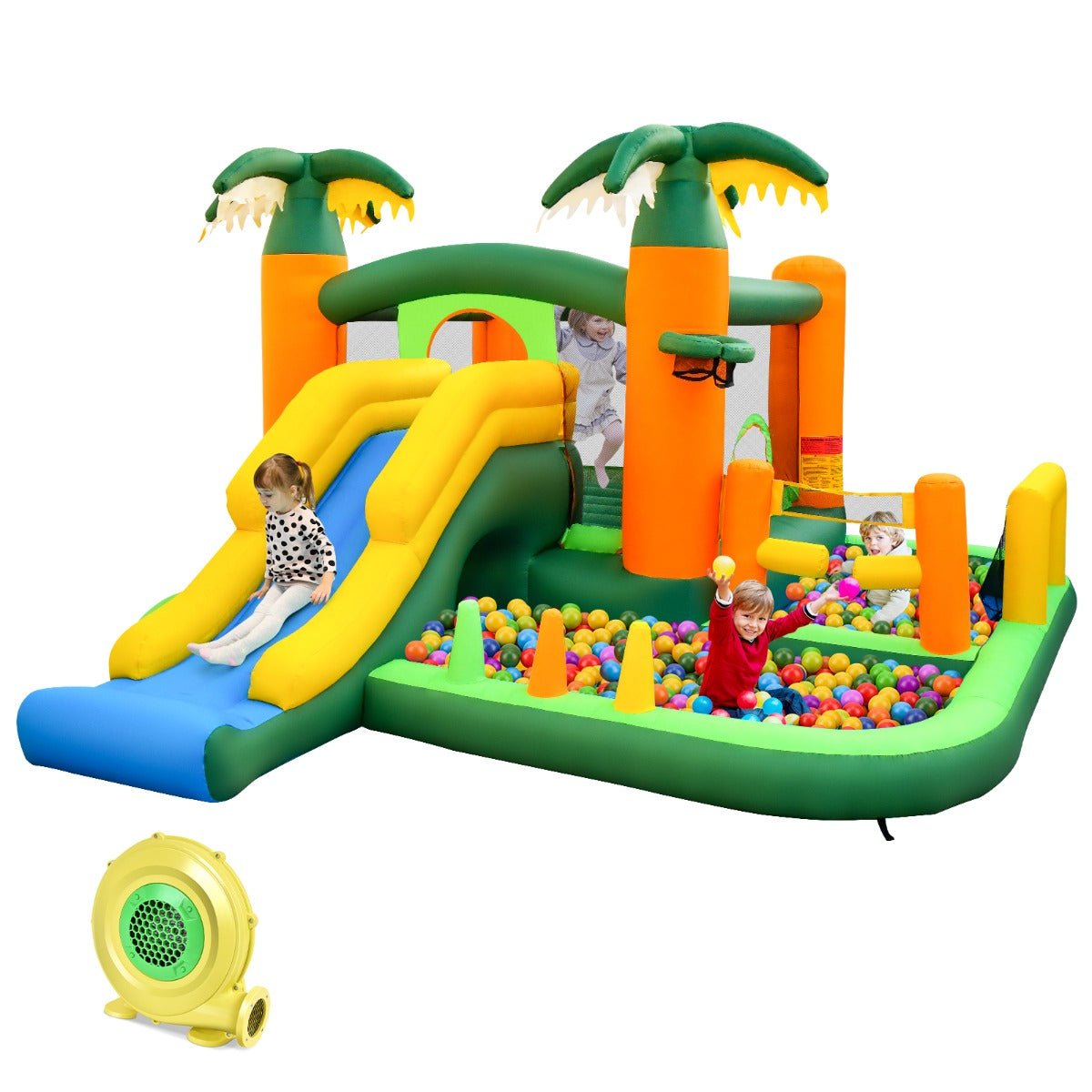 Tropical 8-in-1 Inflatable Bounce House with Sports and Ball Pits