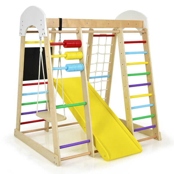 Shop the Multicolor 8-in-1 Wooden Climbing Playset with Slide