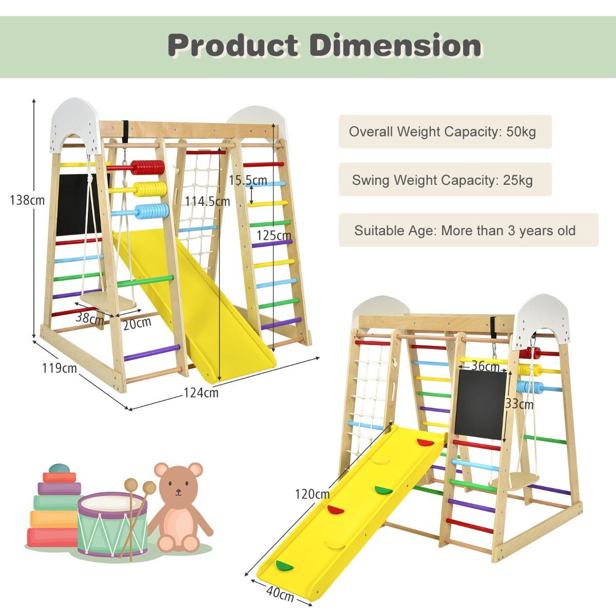 Get Active with the 8-in-1 Wooden Climbing Playset - Shop Now!