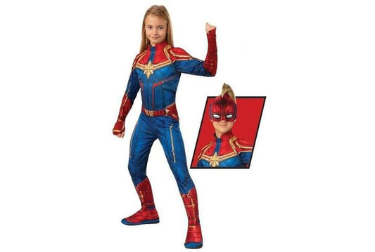 Captain Marvel Classic Child Costume for dress-up play, Official Marvel design for superhero fun