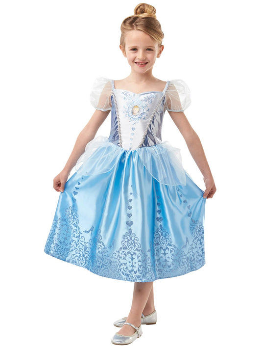 Disney Cinderella princess costume featuring satin and tulle for childrens imaginative play at home.