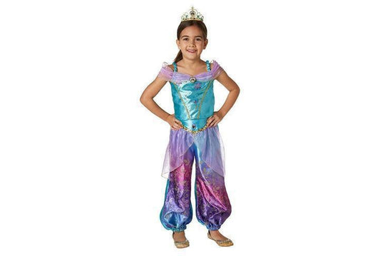 Disney Jasmine Rainbow Deluxe Child Costume for magical princess dress-up play at home.